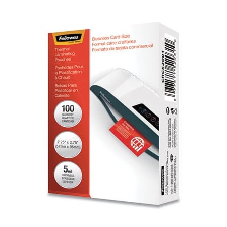 Fellowes Fellowes, LAMINATING POUCHES, 5 MIL, 3.75in X 2.25in, GLOSS CLEAR, 100PK 52031